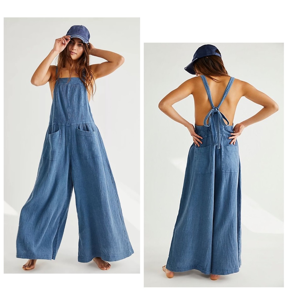 Cyprus Ave Wide Leg Blue Jumpsuit OverAll by Free People